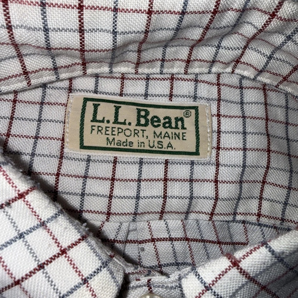 Vintage LL Bean Shirt Mens Large White Red Check Button Down Pocket USA 90s - Picture 8 of 10